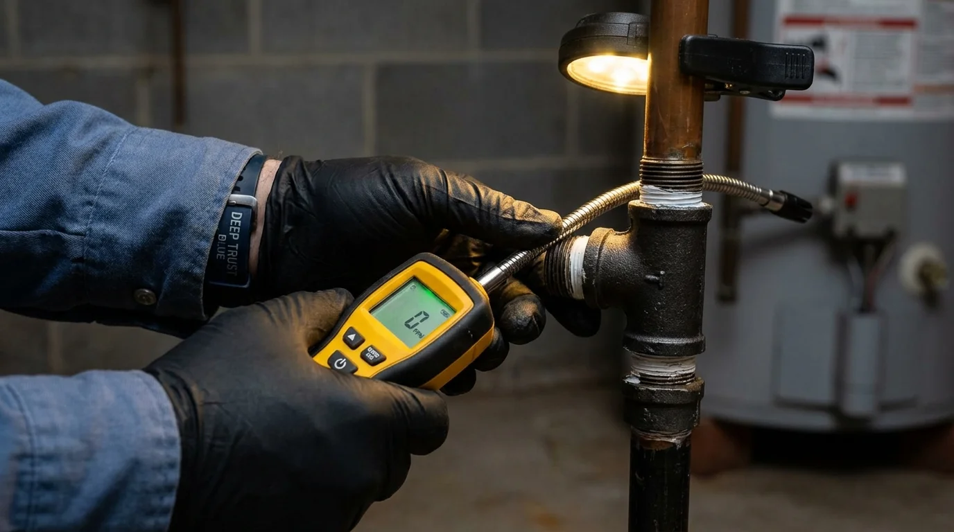 Gas leak detection with electronic sniffer by Johns Plumbing LLC in West Point