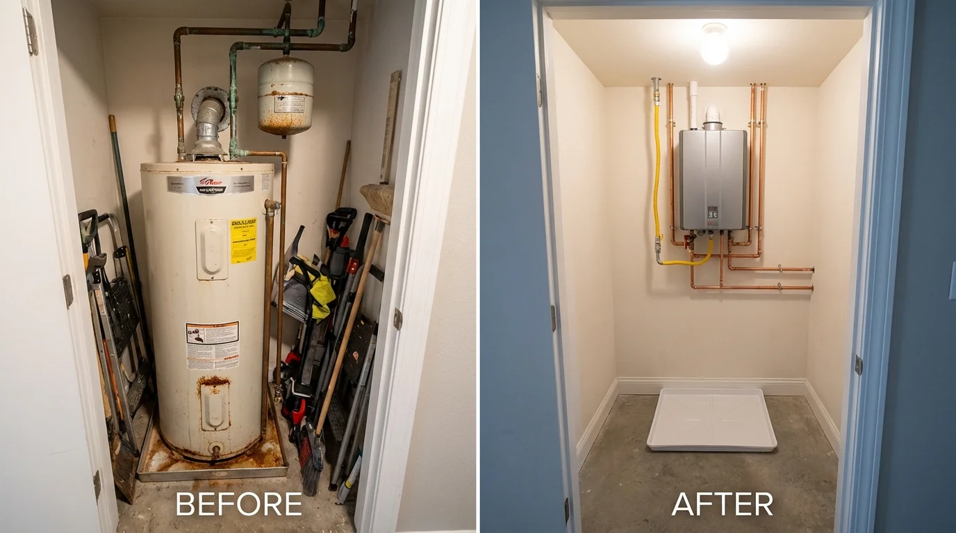 Tank water heater versus wall-mounted tankless unit comparison for West Point, VA homeowners