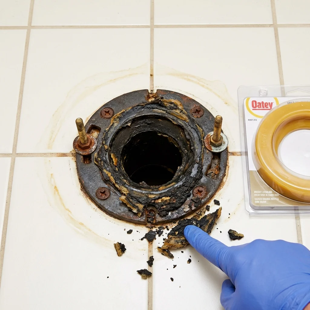 Failed wax ring showing water seepage at the base of a toilet in a West Point, VA home